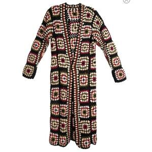 Saachi Granny Crochet Long Kimono Jacket Black Multi NWT